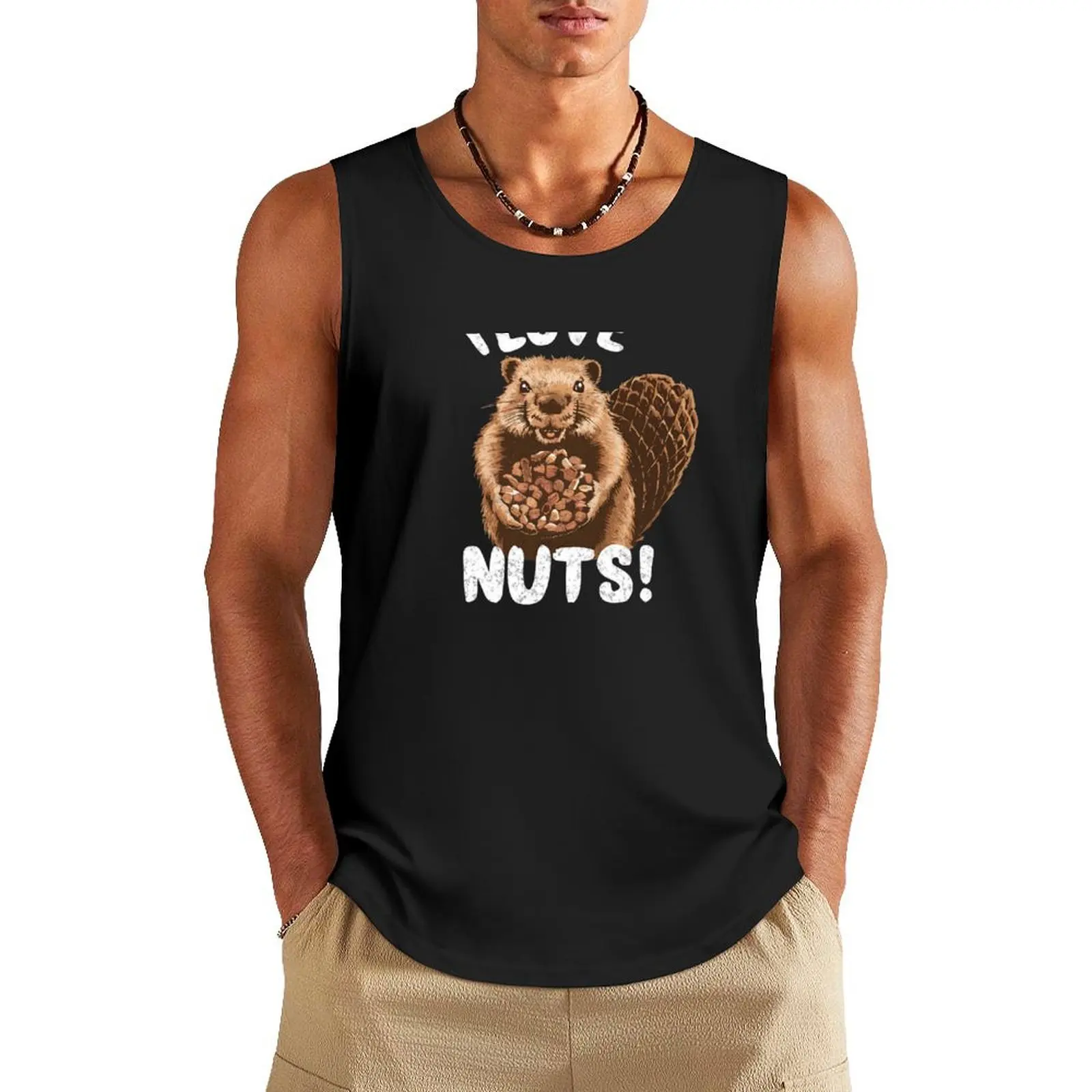 Adorable Nut-Loving Beaver - I LOVE NUTS Tank Top sleeveless jackets fitness clothing for men gym accessories men Gym man