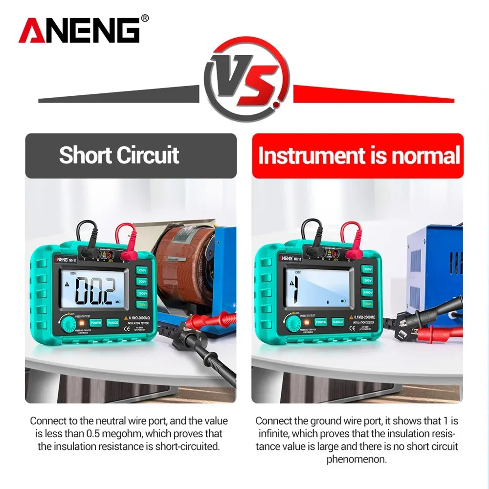 Aneng MH11 izolace odolnost  2000MΩ odolnost meterstesters ohm vysoký elektrické napětí megohmmeter ohmer měrka non-battery nástroje