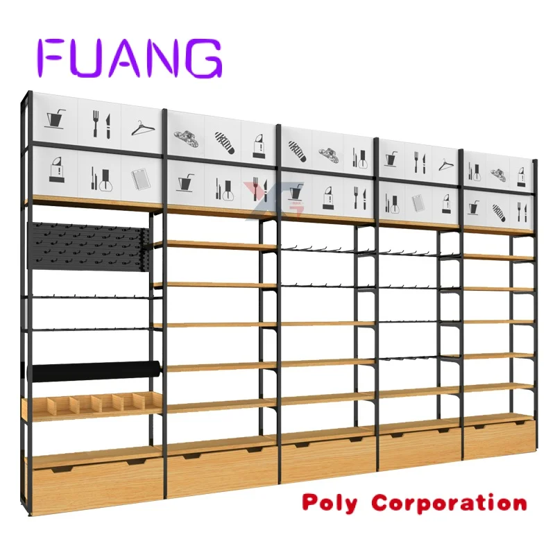 Custom  Hot sale customized wooden retail store display shelving system gift items standing display rack commercial boutique sho