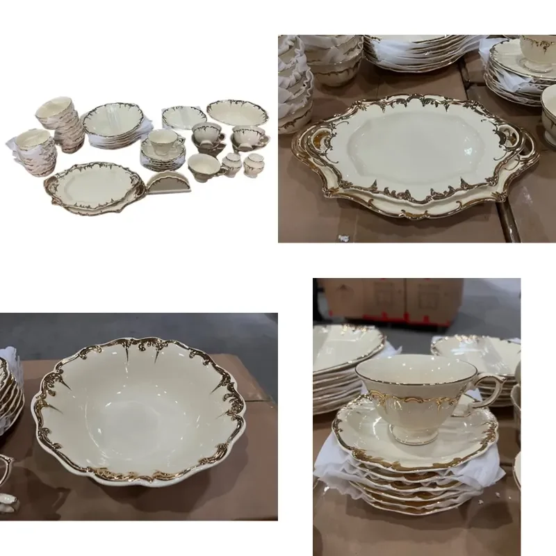 Light Luxury Gold European Style Ceramic Tableware Rice Bowl Soup Bowl Fruit Bowl Afternoon Tea Dessert Plate Steak Pasta