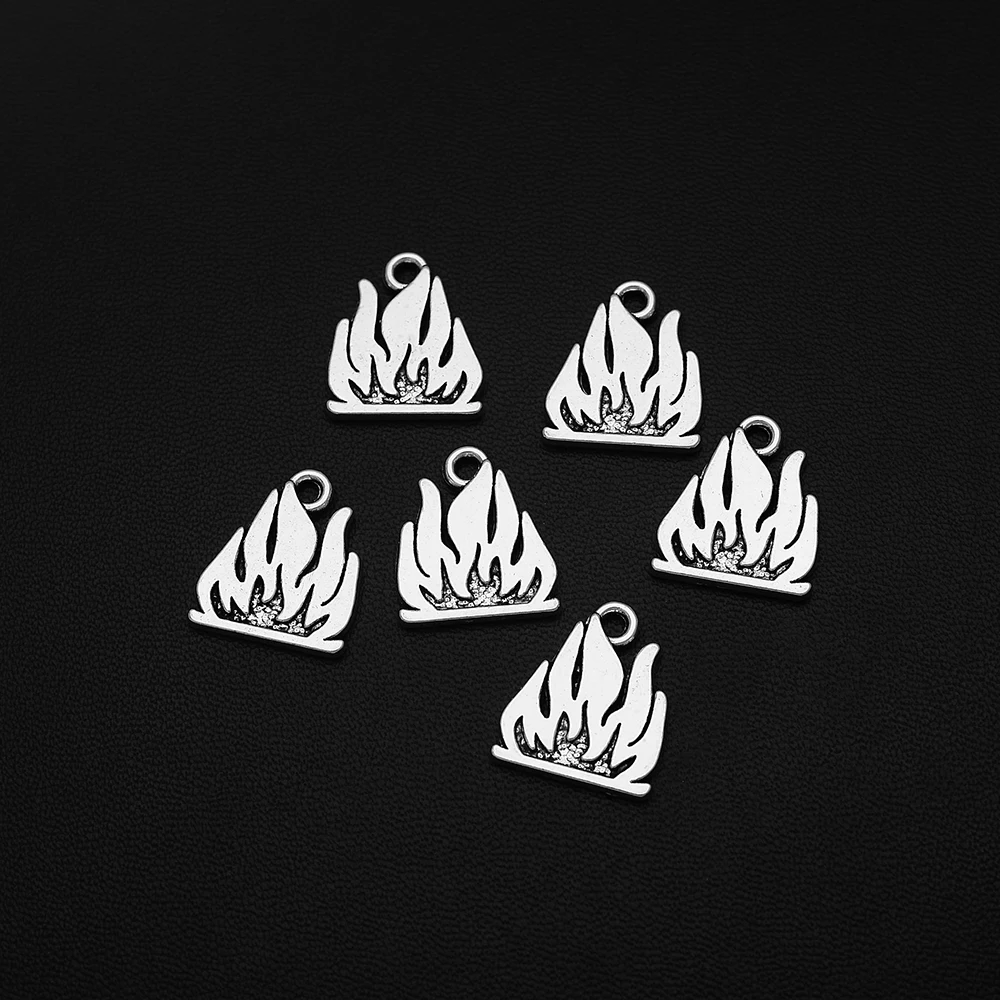 10pcs/Lot 16x18mm Antique Fireman Flame Charms Fire Camping Bonfire Pendant For DIY Keychain Jewelry Making Supplies Accessories