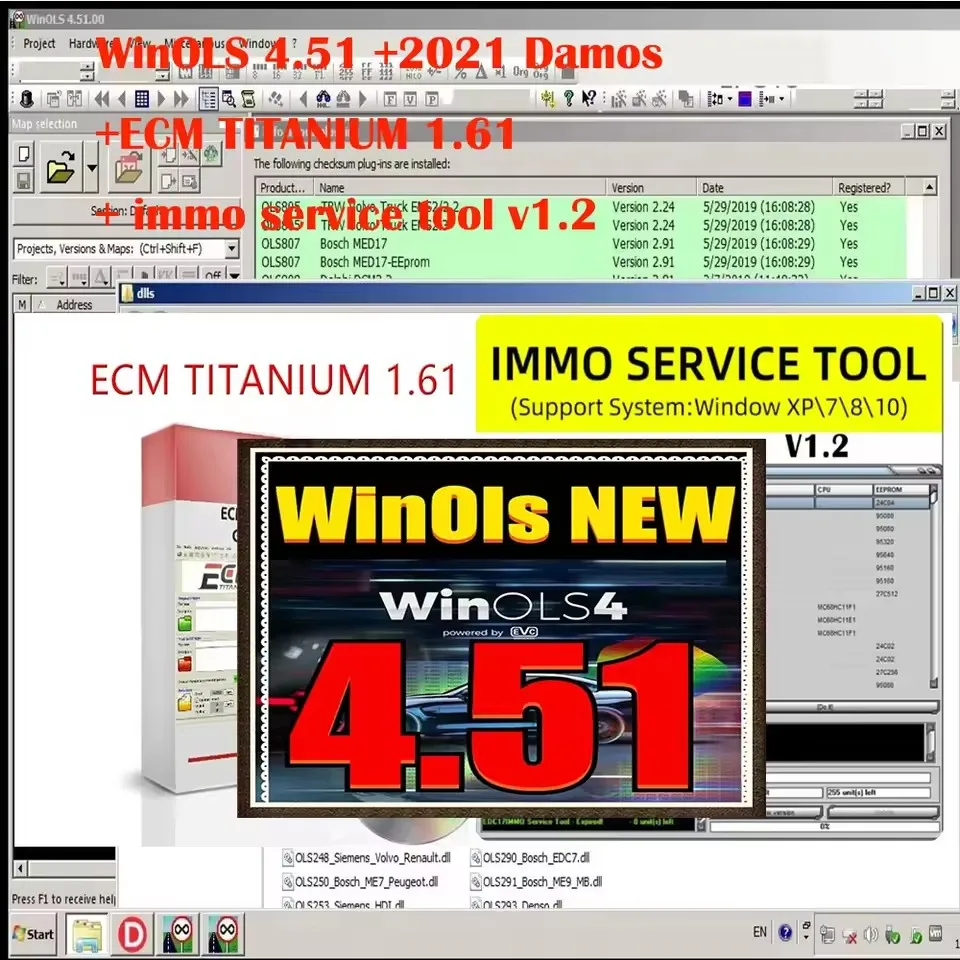 

Lateat WinOLS 4.51 With Plugins Vmwar +2021 Damos +ECM TITANIUM+ IMMO SERVICE Tool+ ECU Remapping lessons + Video Guide Car