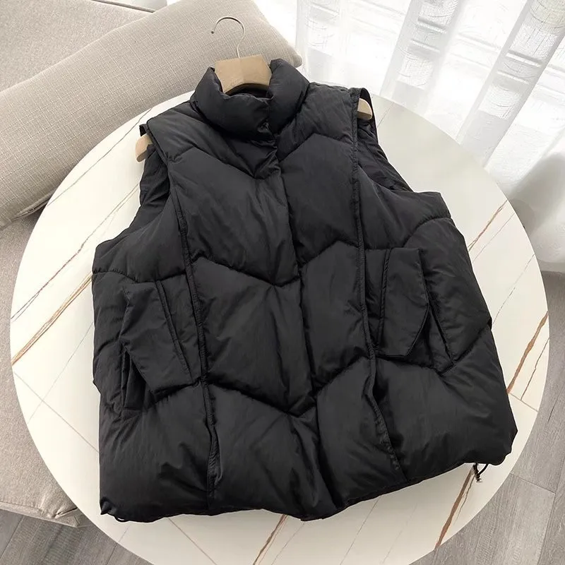 เสื้อกั๊กคอตั้งทรงหลวมสไตล์ลำลอง รุ่น ALPH736 ไซส์ใหญ่ แฟชั่นผู้หญิง สำหรับฤดูใบไม้ร่วงและฤดูหนาว ปิดด้วยซิป สีพื้น