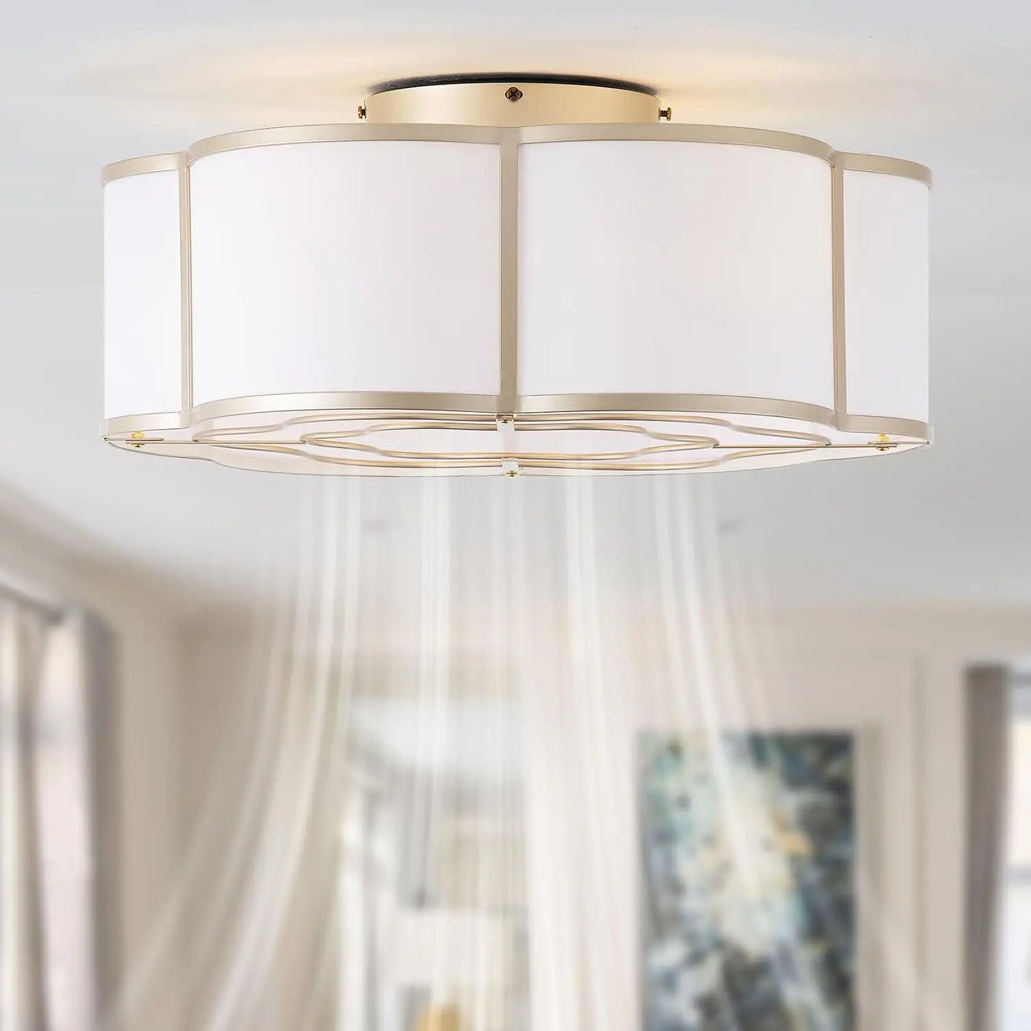20 Inch Boho Gold Caged Ceiling Fan with Lights, Flush Mount Fan with Remote Control, 6 Speeds for Bedroom, Living Room, Nursery