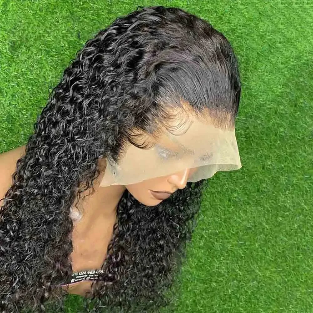 Peluca con malla frontal negra Natural suave para mujer, pelo largo sin pegamento, rizado, 26 pulgadas, con pelo de bebé, sintético, prearrancado para uso diario