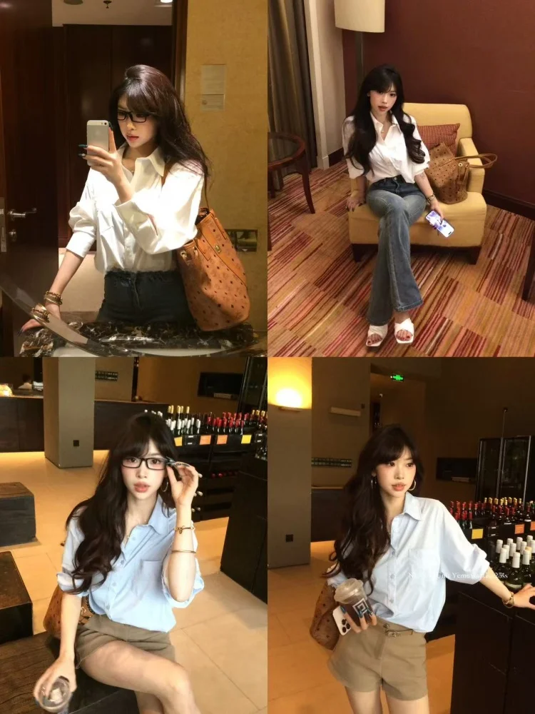 

NogiUnit Commute Sun Protection irt Loose Comfortable Long Sve Ne Pure Color Anti-Uv Polyde Fiber Blouse