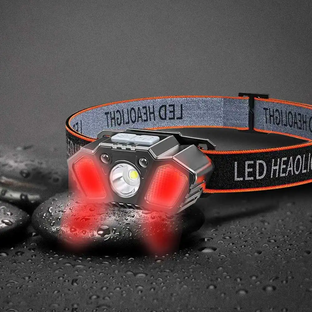 Handfress Motion Sensor Powerful White LED Headlight headlamp Head Lamp red Flash Flashlight Torch light For Camping fishing