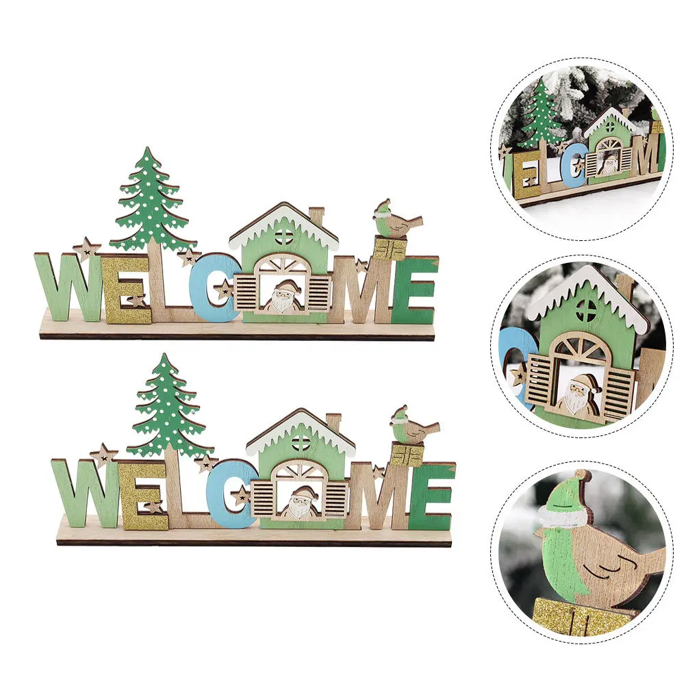 

2Pcs Xmas Wooden English Letter Ornament Stylish Xmas Desktop Decors Party Decorative Photo Props Wooden Ornaments