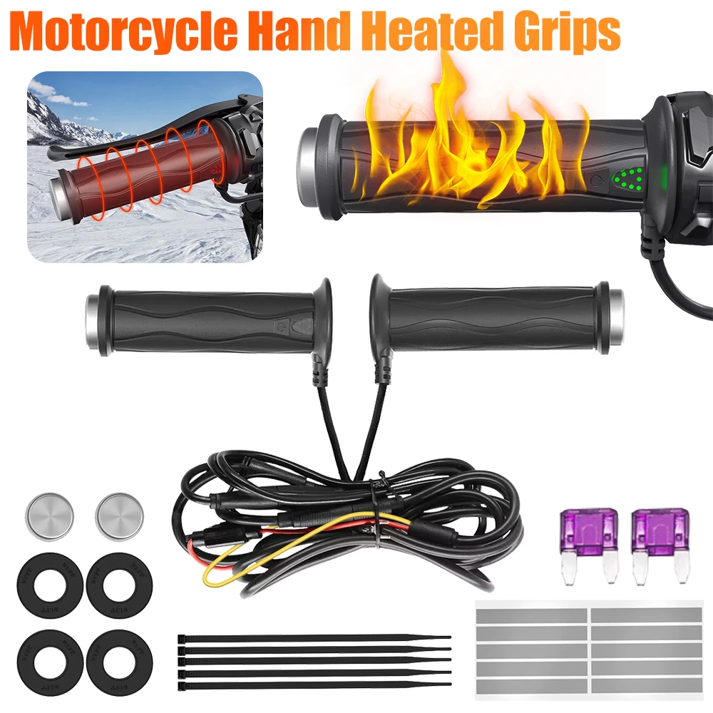 

DC 12V Motorcycle Hand Heated Grips Silicone Adjustable Hot Grip Handle Motorcycle Heating Handlebar Motorcycle Parts for Winter