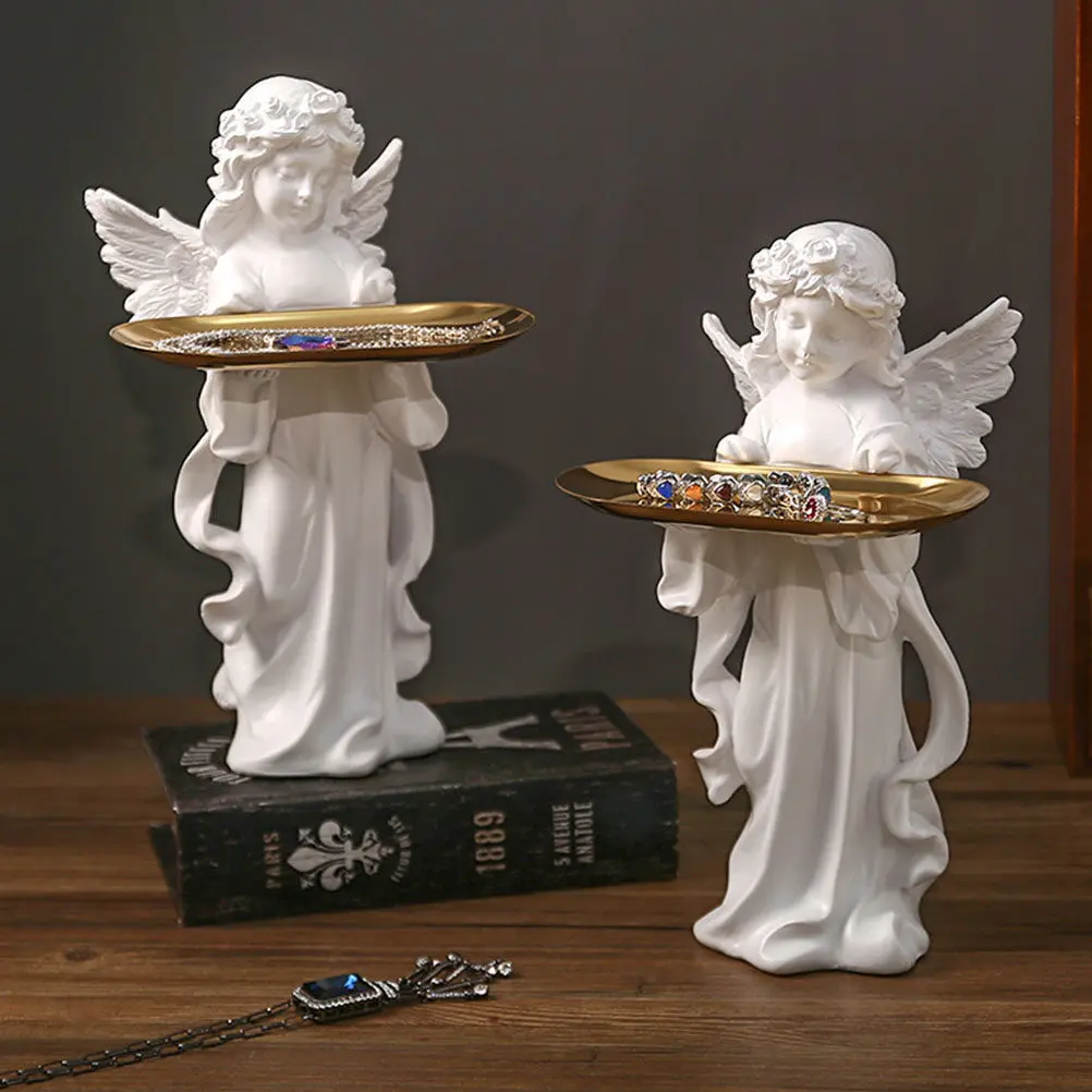 

Resin Angel Tray Jewelry Storage Plate for Dresser Bathroom Shelf Desktop Candy Ring Key Organizing Display Decor
