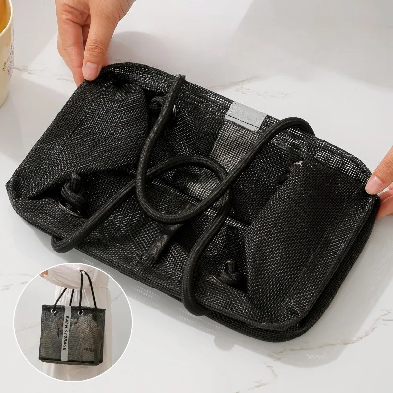 Große Netz-Duschablage mit breiter Öffnung, tragbare, schnell trocknende, abtropfbare Badewannen-Aufbewahrungstasche, Strandtasche, Reise-Toilettenartikel-Organizer – Detail 4