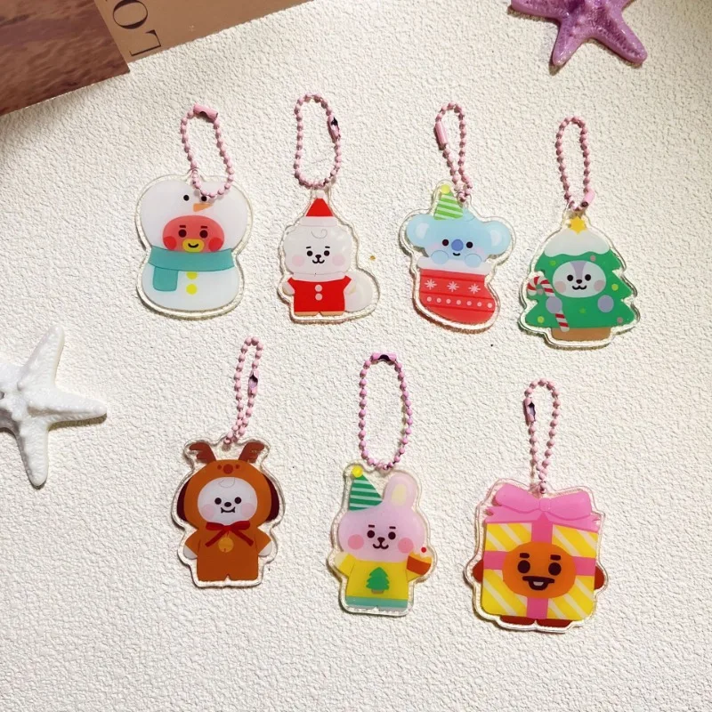 New Christmas BT21 Kawaii Acrylic Keychain Pendant COOKY SHOOKY KOYA Rj Anime Bag Doll Keyring Charm Car Accessories Gifts Toys