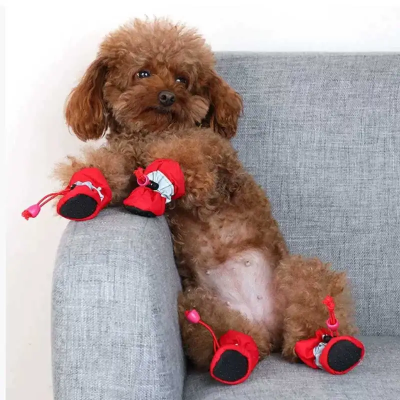 4 Teile/satz Hund Schuhe Teddy Hund Stiefel Anti Slip Weichen Boden Haustier Schuh Abdeckung Regen Schuhe Kleine Hunde Winter Warme Fuß Abdeckungen