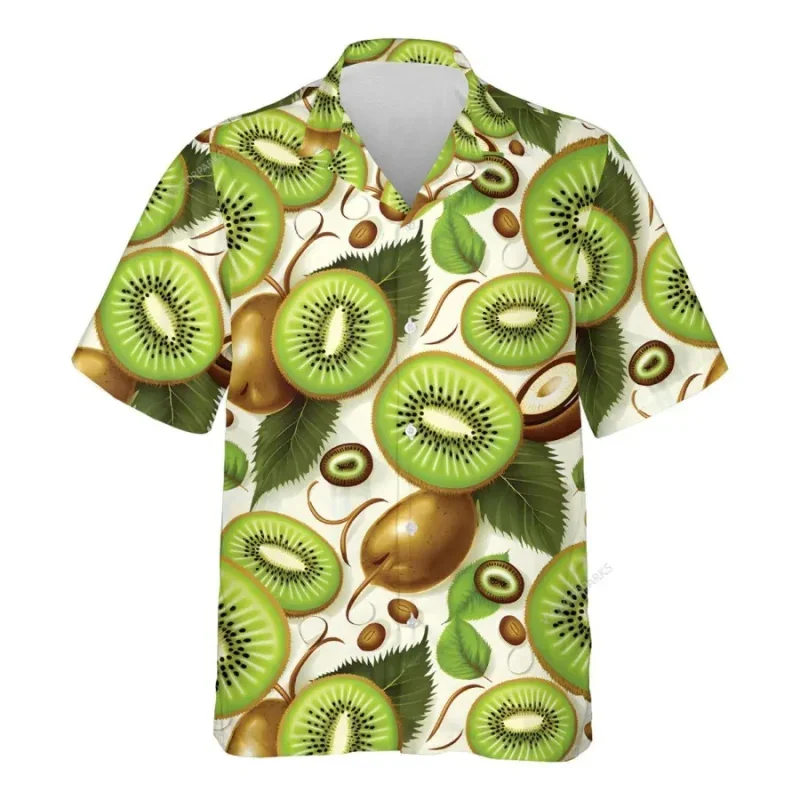 3d Printed Strawberry Kiwifruit Hawaiian Shirt Men Tropical Fruits Summer Beach Aloha Shirt Button Down Short Sleeve Blouse