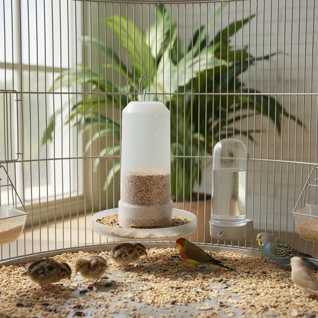 Comedero y Bebedero Automático para Pollos, Dispensador de Comida para Aves de Plástico de 350 ml, Accesorios para Jaulas de Codornices y Periquitos
