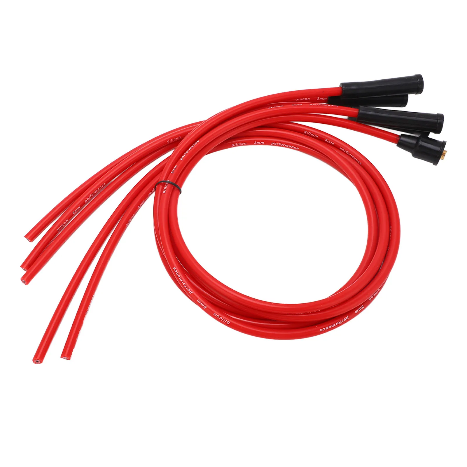 Juego de cables de encendido de bujía, cable de encendido de coche de silicona rojo de alto rendimiento de 1m para automóvil de 4 cilindros de 8mm