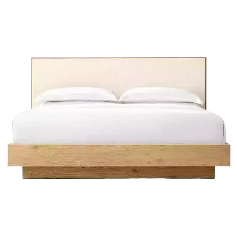 

Американская простая двуспальная кровать из цельного дерева, двуспальная кровать King, мебель для спальни, травертин, вилла, отель