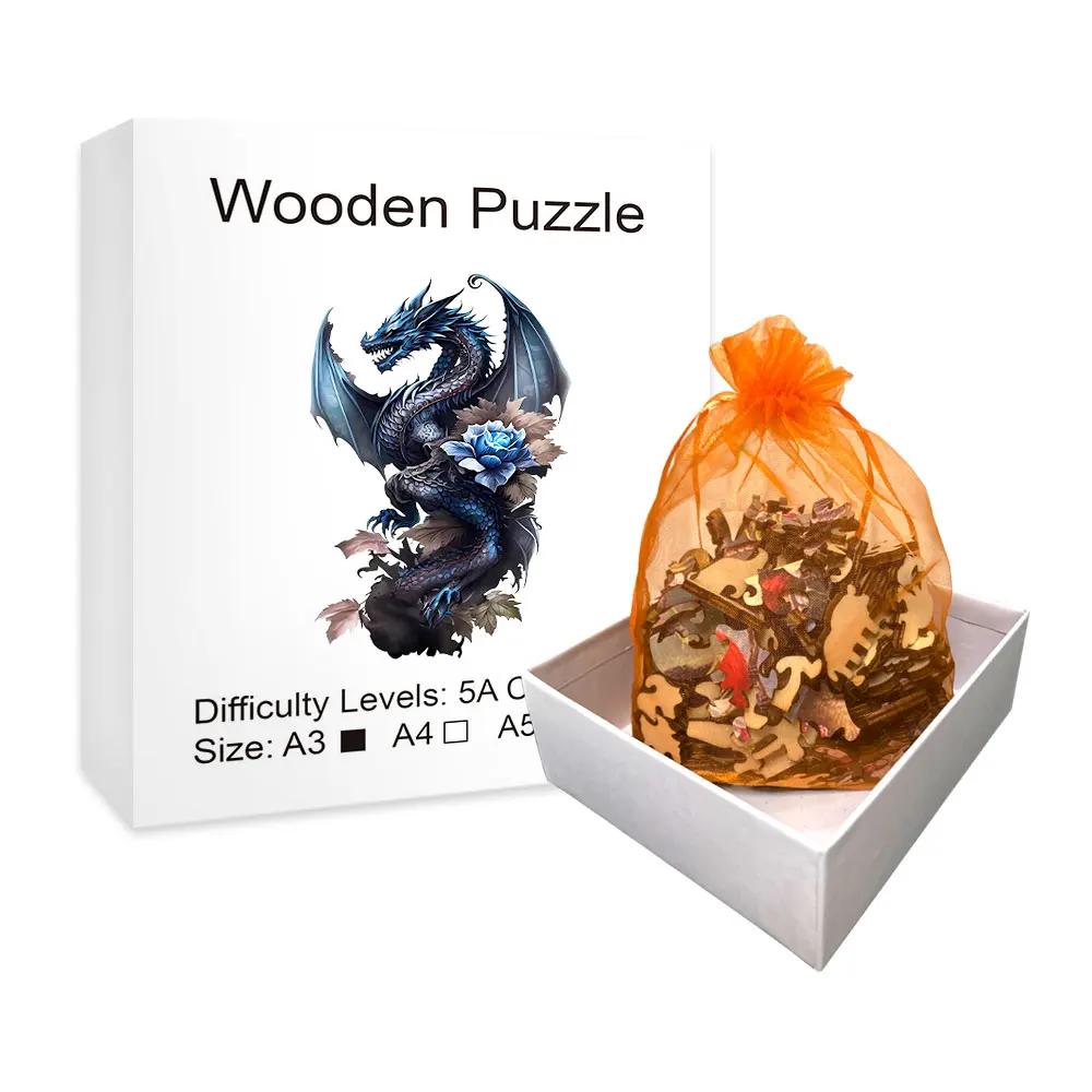 Original Wooden Jigsaw Puzzles - Chameleon, Beautiful Gift Package, Unique Shape Best Gift for Adults and Kids