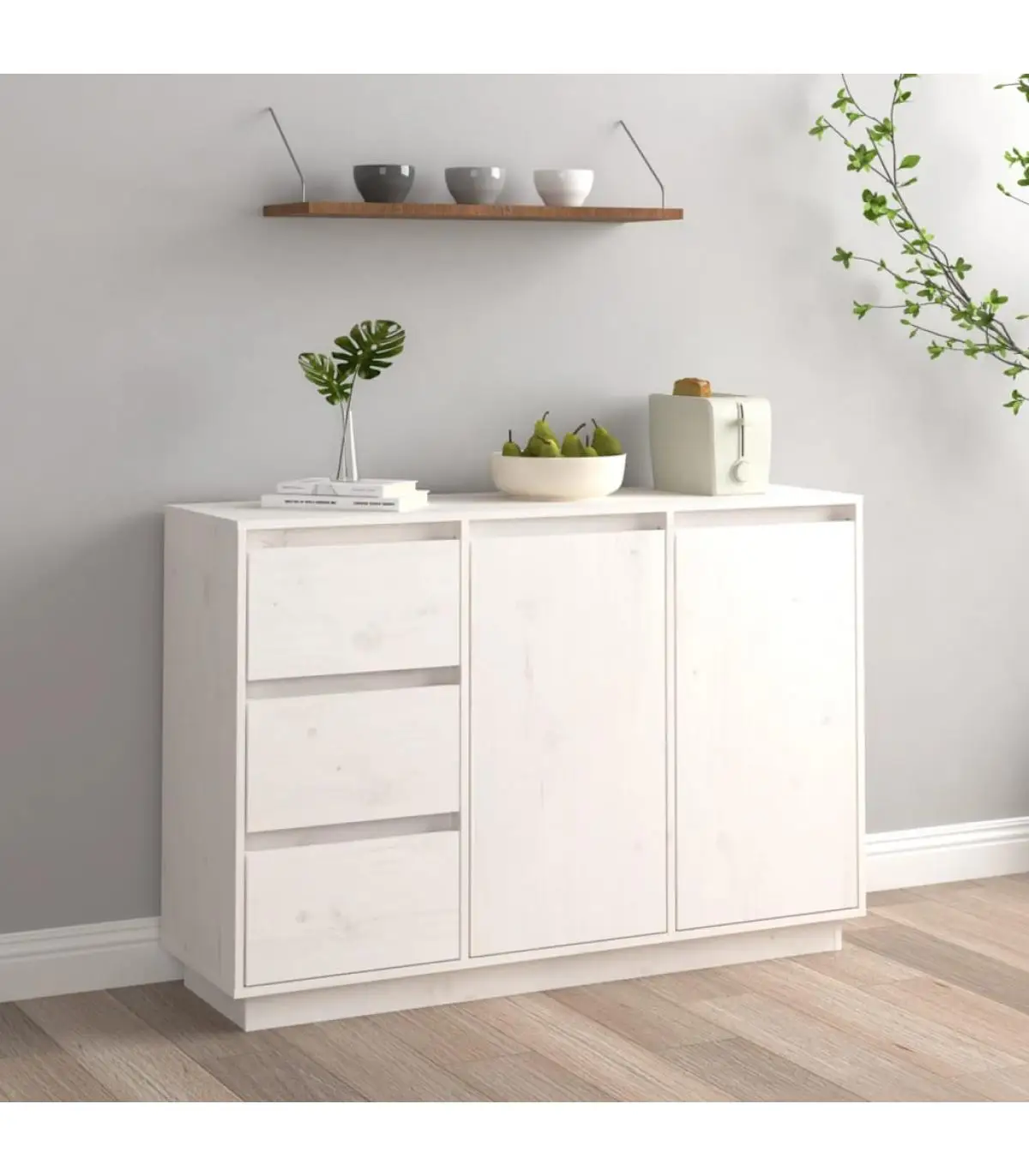 111x34x75 cm White Pine solid wood sideboard