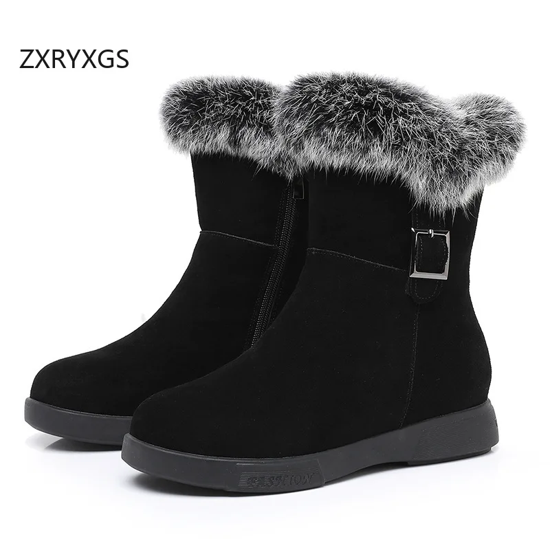 ZXRYXGS 2025 New Winter First Layer Frosted Cowhide in-tube Snow Boots Flat Soft Sole Large Size Shoes Women Fashionable Boots