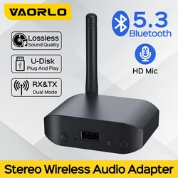 VAORLO Bluetooth 5.3 Audio Receiver Transmitter 3.5MM AUX U-disk Play Lossless Stereo Music Long Battery Life Wireless Adapter