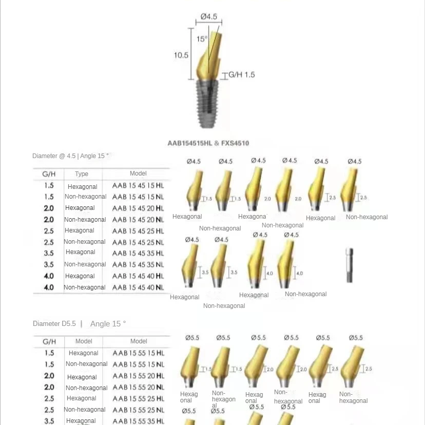 Fórceps cimentados para implante de implante dentium superline, angular com parafuso, 1.5GH, feito de grau 5, titânio ELi