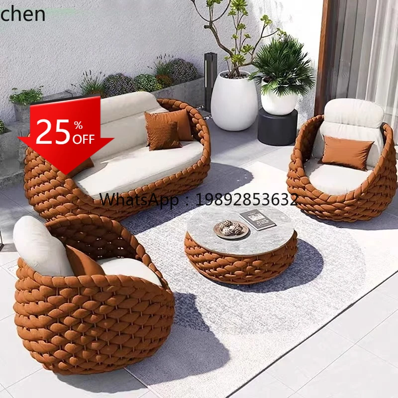 

outdoor sofa courtyard villa balcony rattan chair coffee table furniture combination open-air leisure