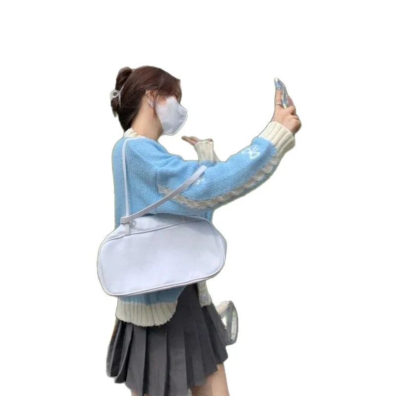 سترة كورية أنيقة مطرزة للصناعات الثقيلة للنساء سترة محبوكة متعددة الاستخدامات باللون الأزرق الحلو