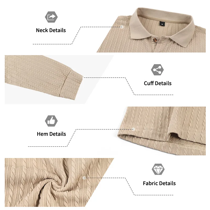 Herren Herbst-Winter US-Größe Jacquard Schlangenmuster Langarm-Poloshirt, Lässiges Einfaches Revers-Unterhemd – Detail 29