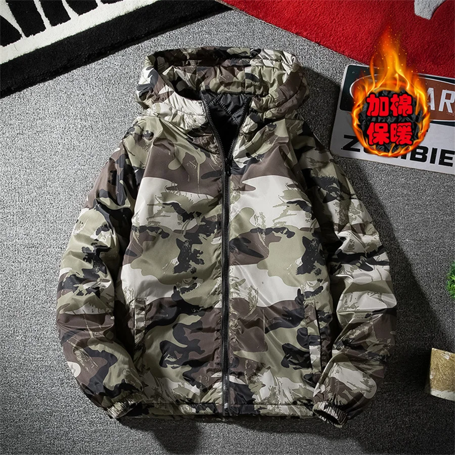 Camouflage Heren Jassen Winter Katoenen Gewatteerde Jas Dikke Warme Capuchon Bovenkleding Heren Casual Losse Streetwear Herenkleding