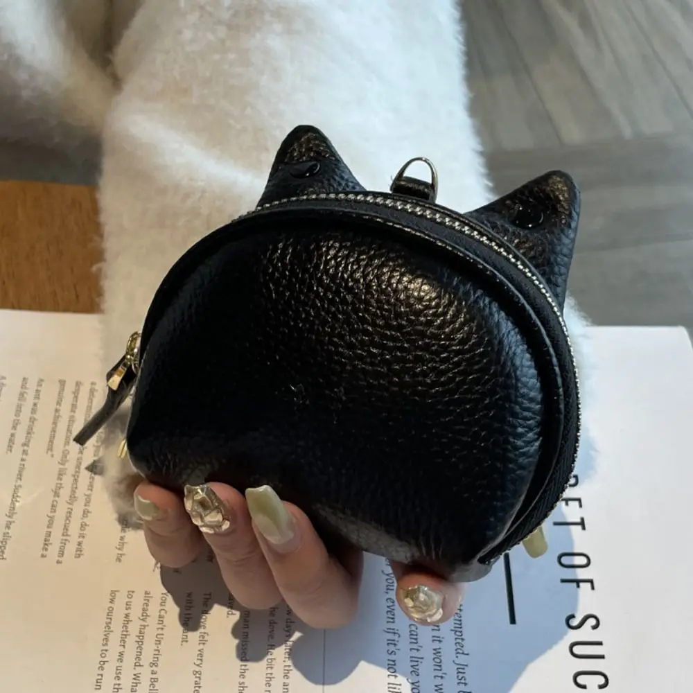 Luxury Zipper Genuine Leather Coin Purse Card Bag Keychain Cute Coin Wallet Clutch Cash Storage Mini Key Bag Outdoor