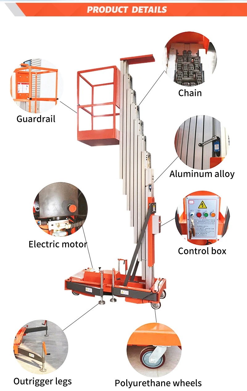 Trusted Brand Single Mast Lift 4-18m Adjustable Single Mast Aluminum Alloy Lift After-Sales Guarantee Vertical Mast Lift
