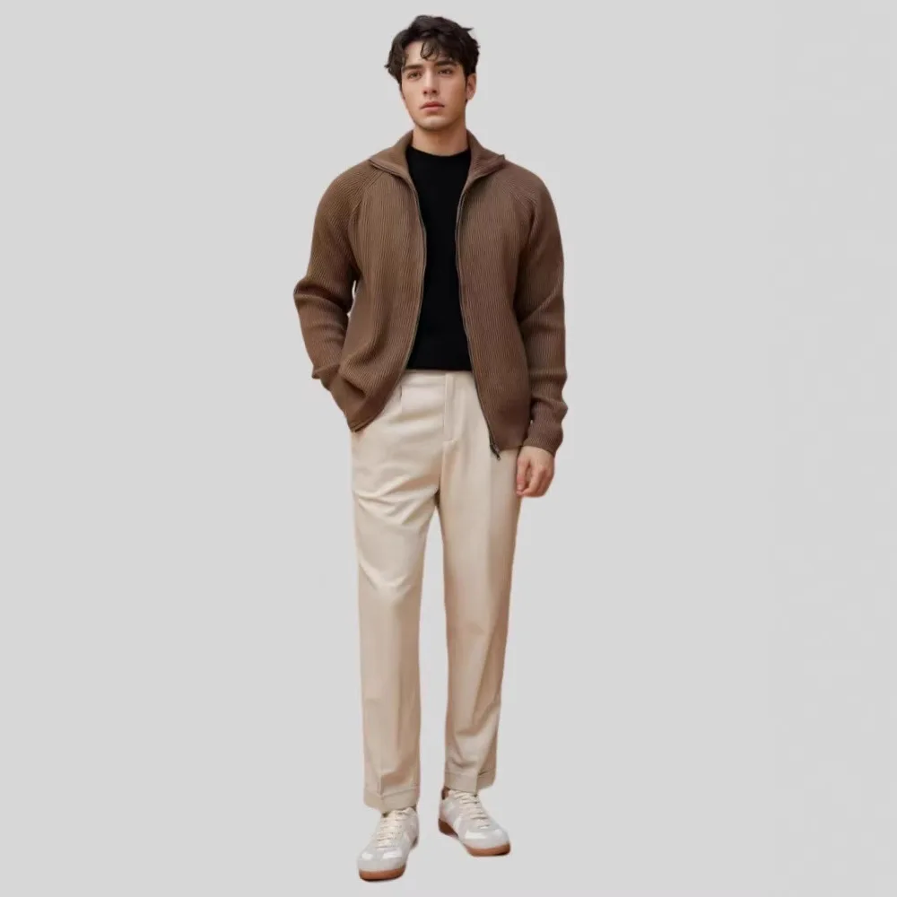 Cardigan lavorato a maglia con cerniera da uomo Maglieria semplice e accogliente Bello maturo Smart Casual Quotidiano High Street All-match Morbido Muжentangе Кардига✪