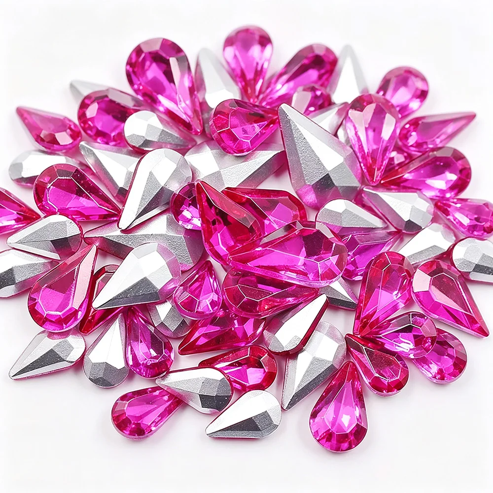 8X13MM Multi-color Drop Pointback Glitter Crystals Strass Glass Beads Stones Gems Glue On Rhinestones for Dress Decorations