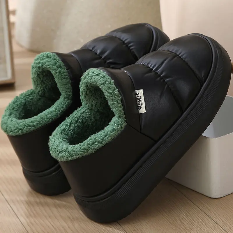 2026 Winter New Unisex Gray Fleece Lined Warm boots - Quilted Faux Leather Thick Non-slip Sole Indoor Home Cozy Footwear