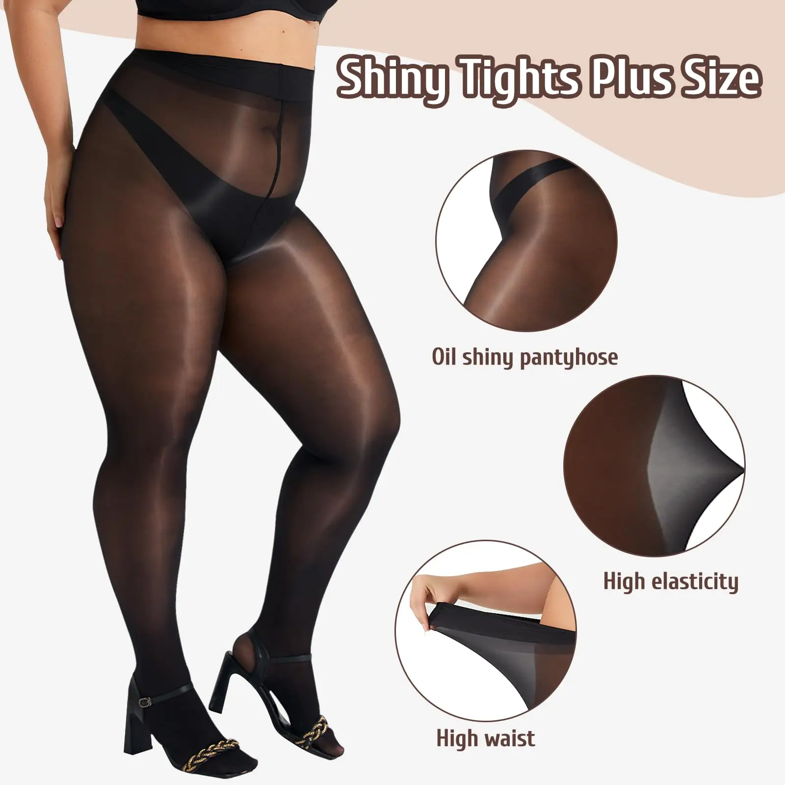 Kave 2 Pairs Women's Shiny Pantyhose Plus Size 15D Sheer Tights High Waist Oil Shimmer Tights Ultra Silky Wholesale