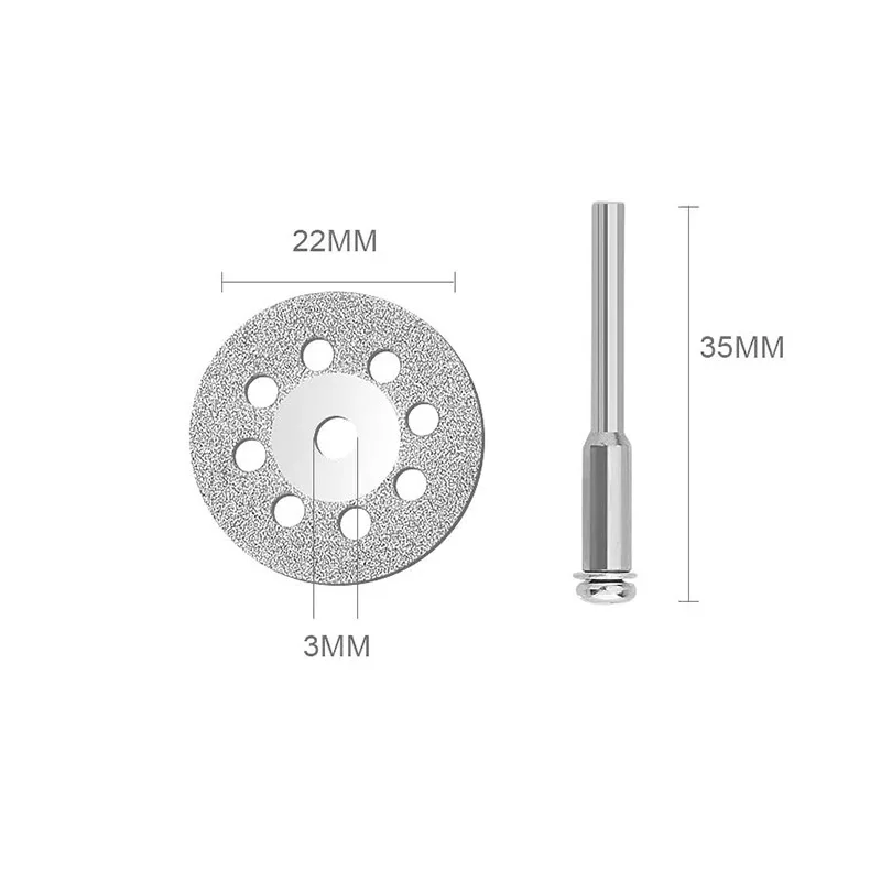 10Pcs 22mm Mini Sharp Diamond Cut Off Rotary Tool Cutting Disc Disks DIY Tools Accessories For Dremel with 2Pcs rod