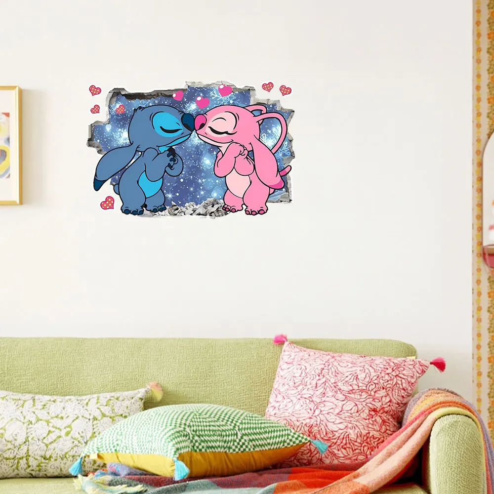 1 ملصق ديزني ليلو وستيتش أنجل ذو طابع مزدوج - تصميم كرتوني، مناسب لتزيين المنزل، يمكن استخدامه على الجدران والنوافذ والممرات والمرايا والجدران المزخرفة