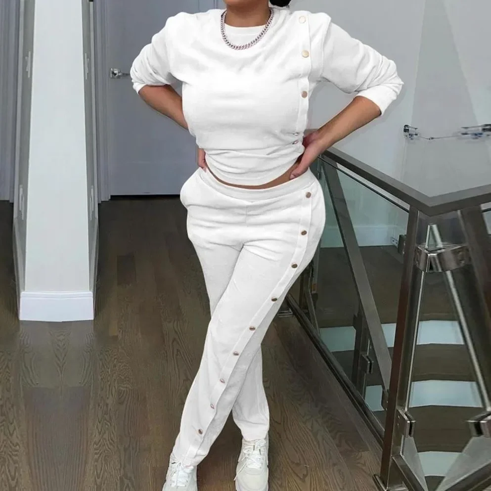

2 Piece Women Sets 2024 New Arrival Aummer Summer Matching Sets White Black Two Pieces Sets Top Pants Suits Outfits Clothing
