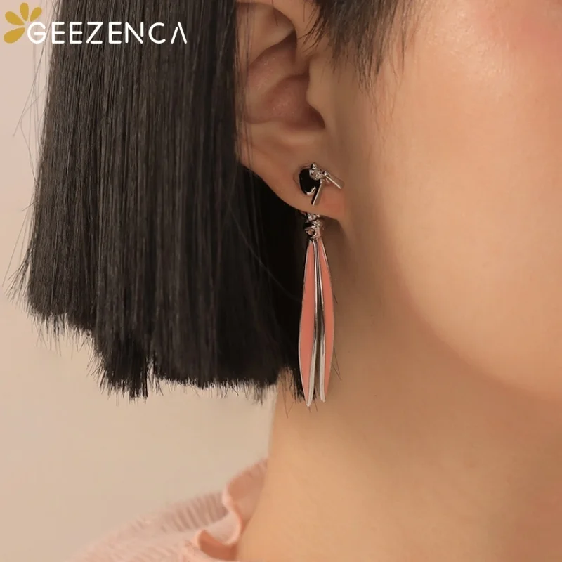 GEEZENCA 1 قطعة حقيقية 925 الفضة جميل أرنب طويل الوردي الأذن وأقراط النساء فريد لذيذ بيان الجبهة والخلفية القرط