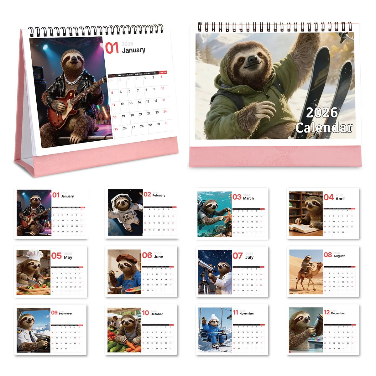 

1PC Trendy Sloth-Themed Desktop Calendar for Office Desk & Home Decor Perfect for Sloth Lovers Ideal as 2026 New Year Gift
