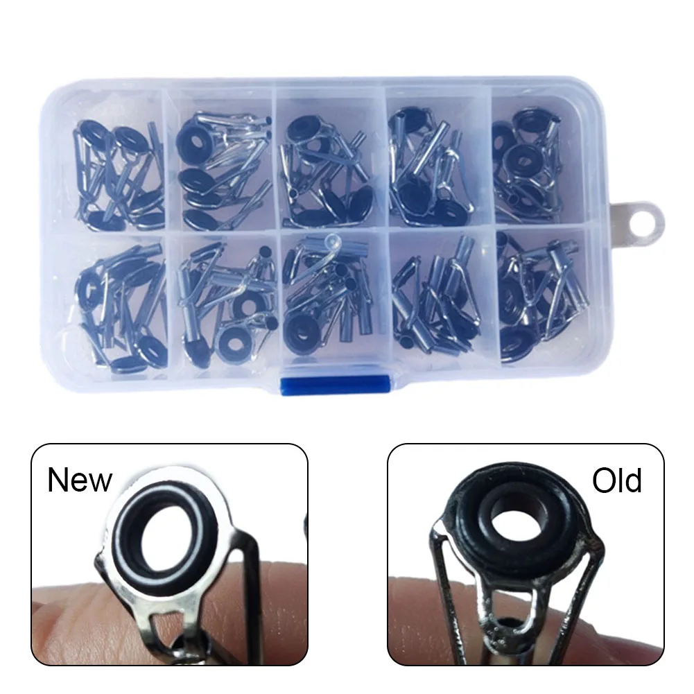 

50 Pcs Fishing Rod Guide Tip Repair Kit Guide Ring Tip Eye Rod Eye Ring 1.6-3.8mm Size #1-10 Rod Building Repair Fishing Parts