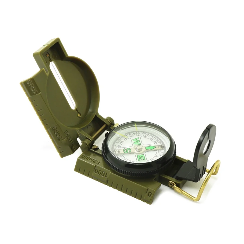 Portable Compass Military Outdoor Camping Folding Len Compass Army Green Hiking Survival Trip Precise Navigation Expedition Tool