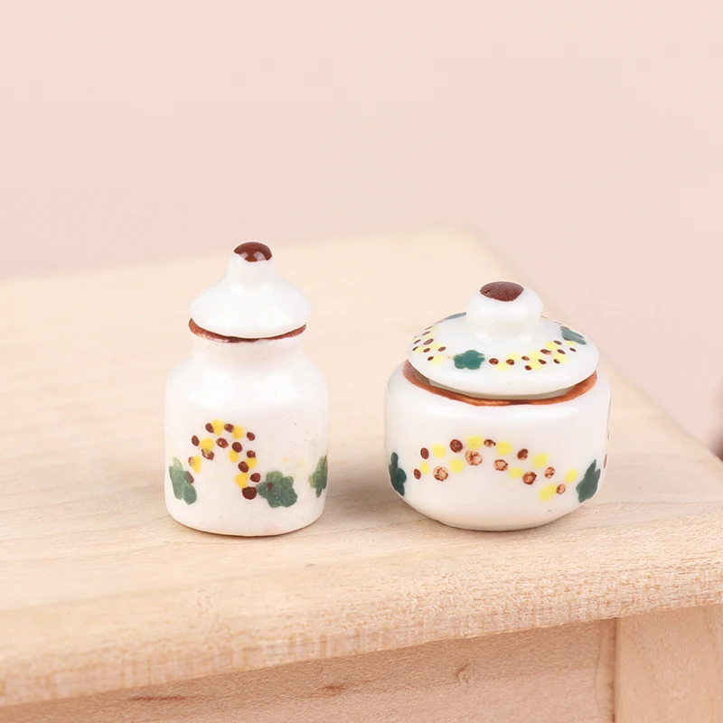 1Set 1:12 Dollhouse Miniature Ceramic Can Seasoning Can Storage Jar Kitchen Model Decor Toy Doll House Accessories