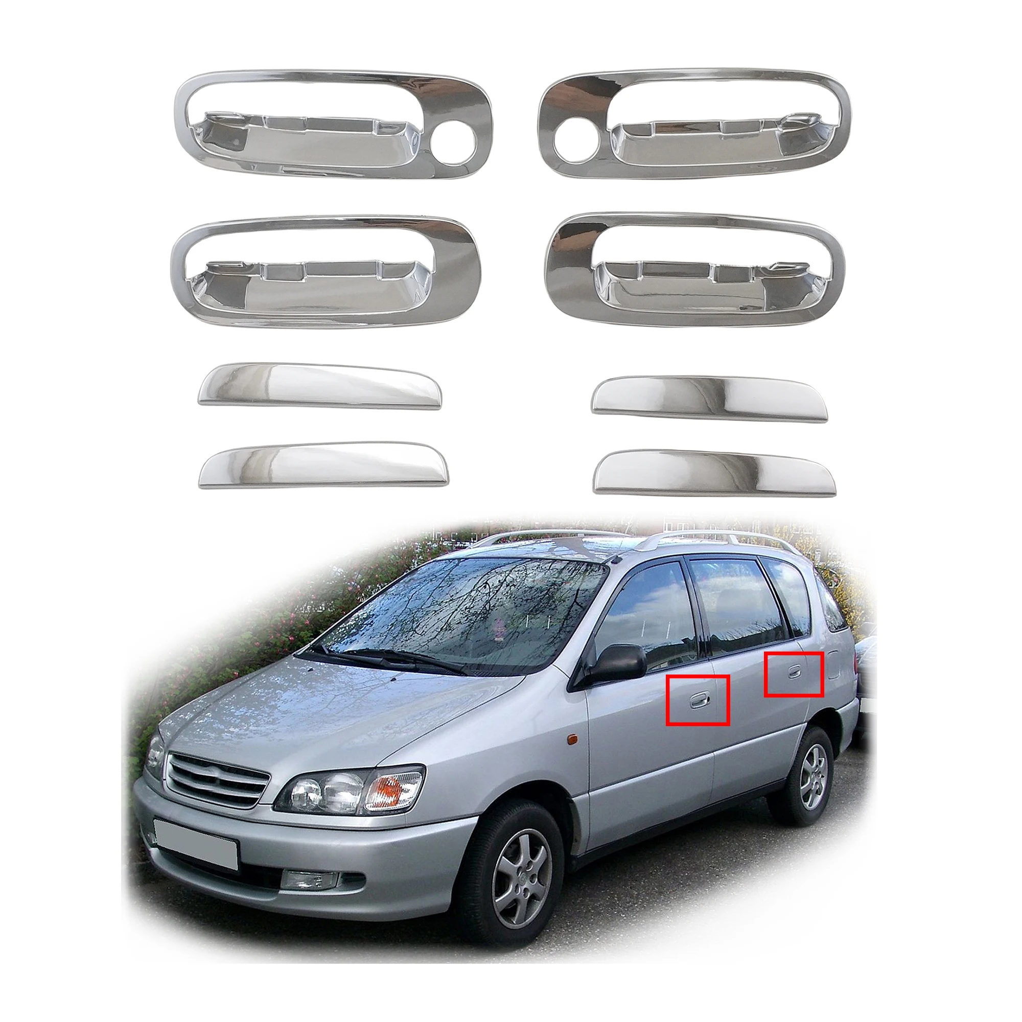 ABS Chrome Car Accessory Door Handle Bowl Cover Trim Paste Style For Toyota Ipsum Picnic XM10G 1996 1997 1998 1999 2001