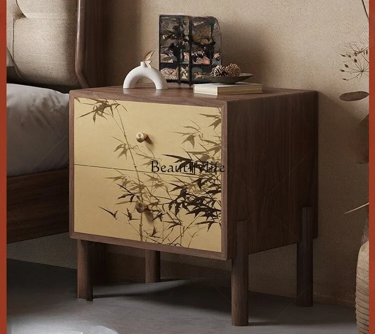 

ls 04Black walnut solid wood bedside table household bedroom small storage locker