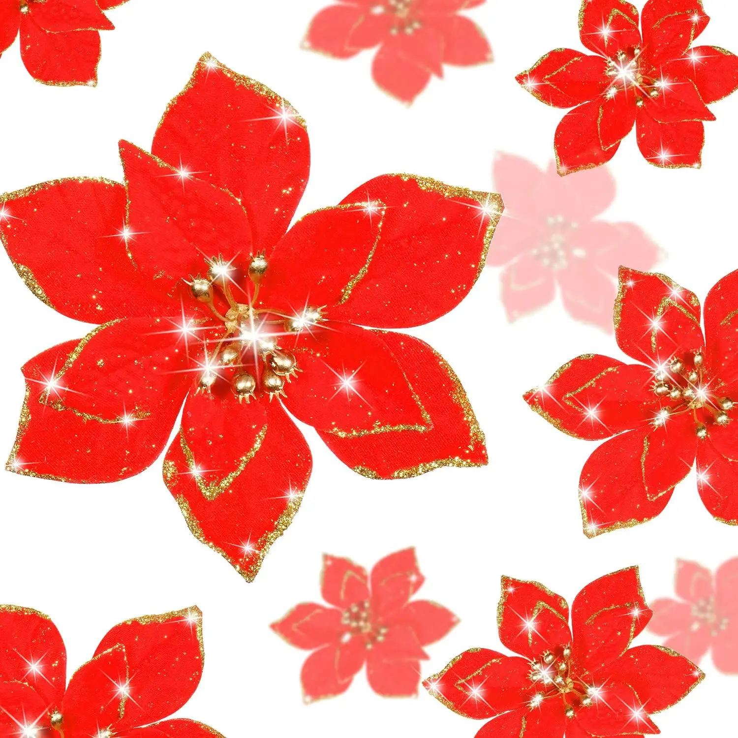 10 Stücke Künstliche Blumen Weihnachtsdekoration 13 CM Weihnachtsbaum Anhänger Ornamente für Home Room Decor Navidad Neujahr 2025 Girlande – Detail 1