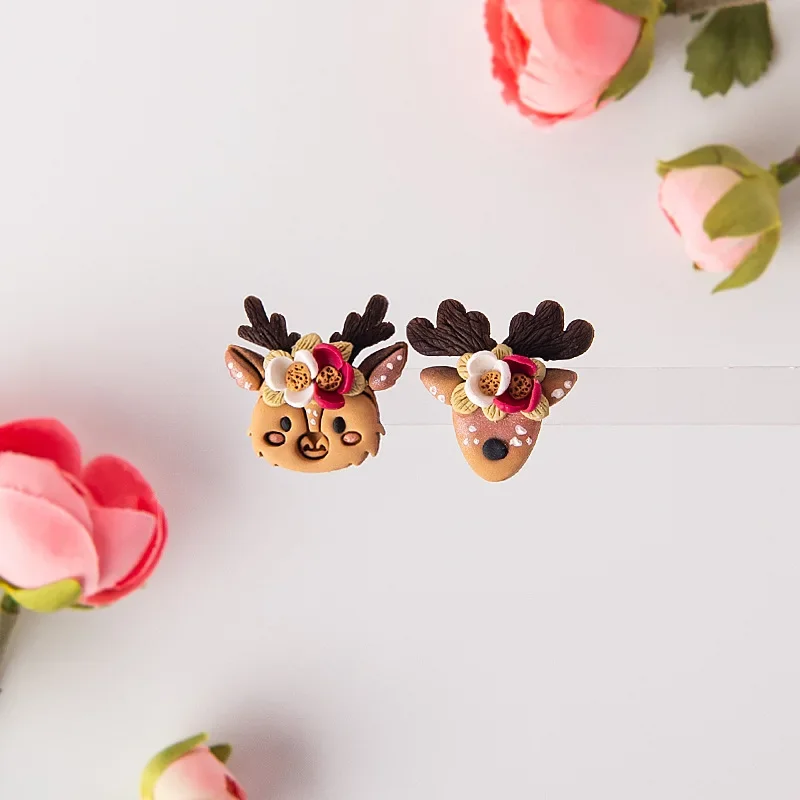 Christmas Cute Elk Polymer Earring Clay Mold Cutter Cartoon Sika Deer Earring Brooch Jewelry Pendant Cutting DIY Handmade Tools