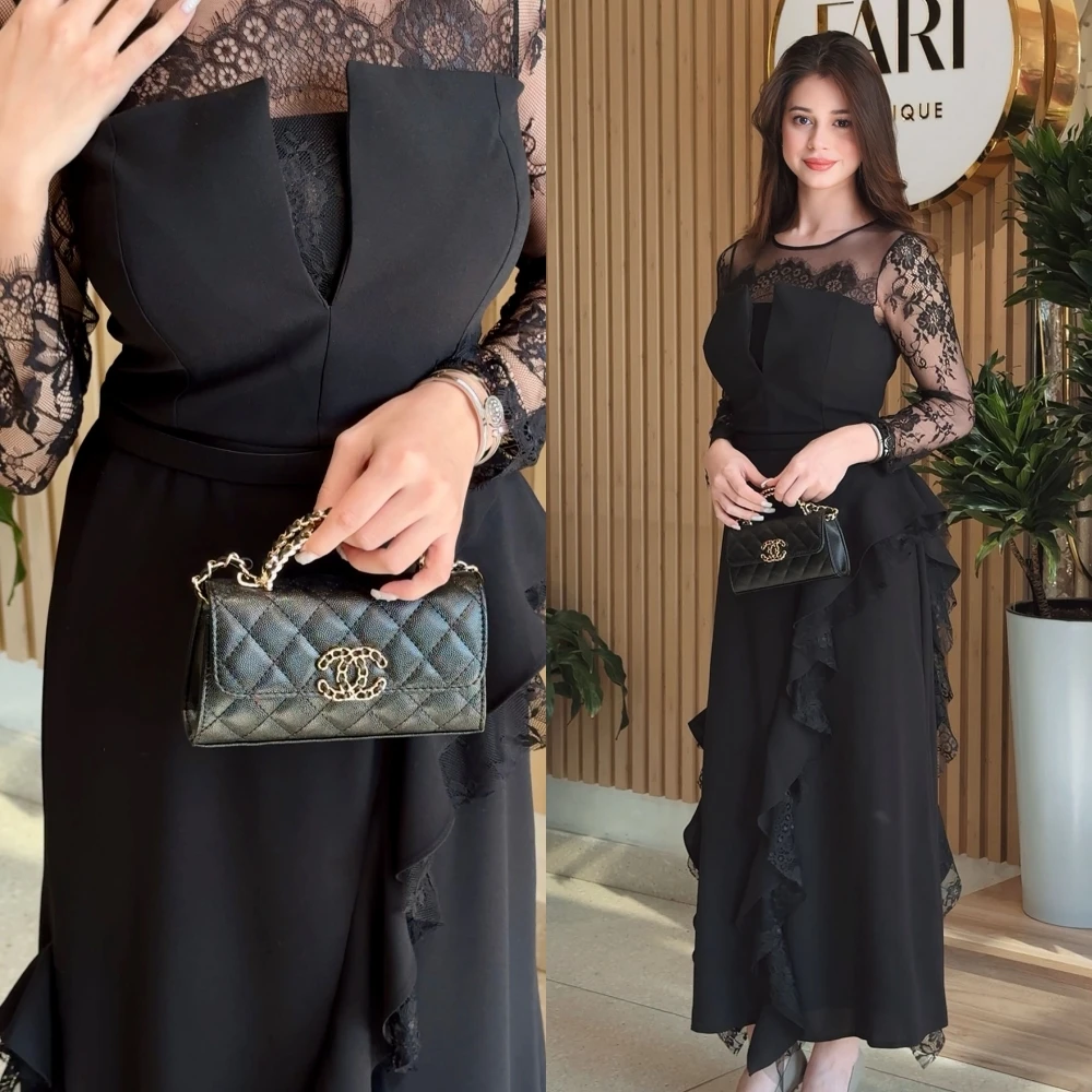 Customized Straight Crew Neck Long Sleeves Elegant Graceful Evening Dress Delicate Celebrity Gowns Modern Classic Prom Dress
