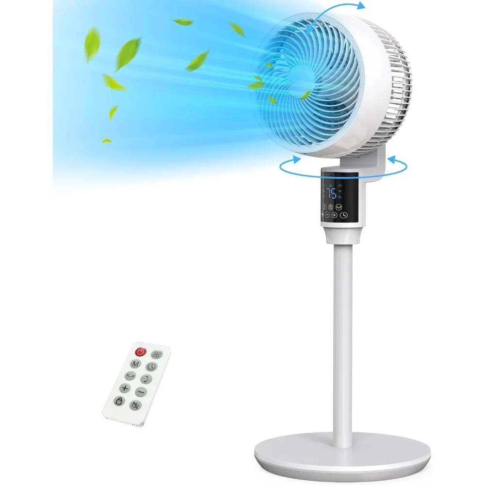 

Pedestal Fan with Remote, 80ft Air Circulator, 4 Speeds, 3 Modes, 24H Timer, 70°+80° Oscillating Quiet Standing Fans